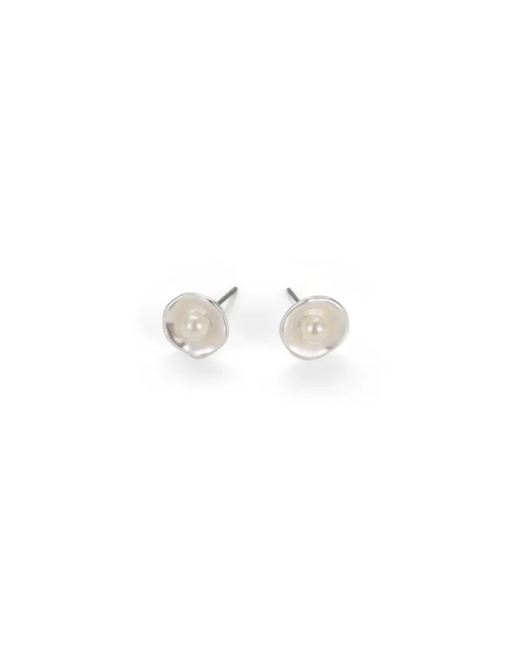 Matte White Earrings with Pearl - Elegant Design