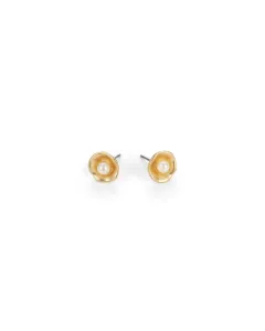 Matte Gold Earrings with Pearl - Modern Elegance