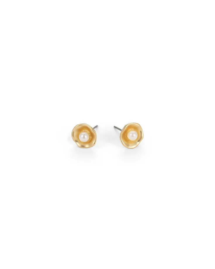 Matte Gold Earrings with Pearl - Modern Elegance