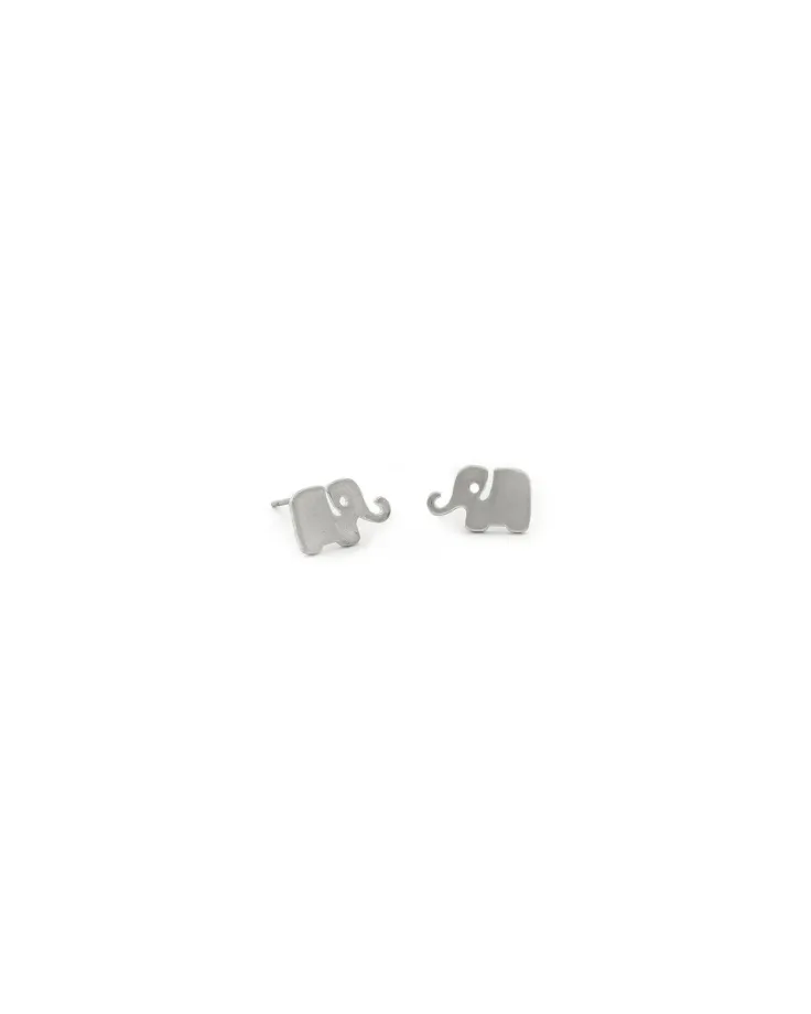 Brushed Rhodium Elephant Stud Earrings – Unique Designer Jewelry