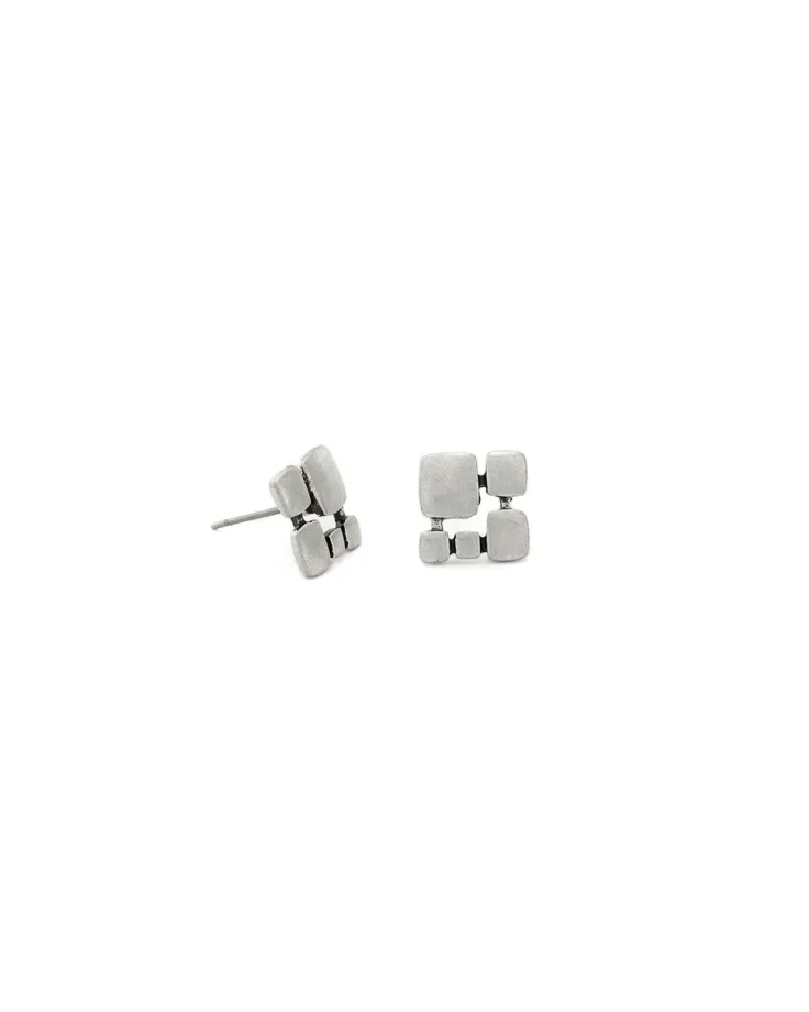 Square Earrings in Aged Silver - Sleek modern design