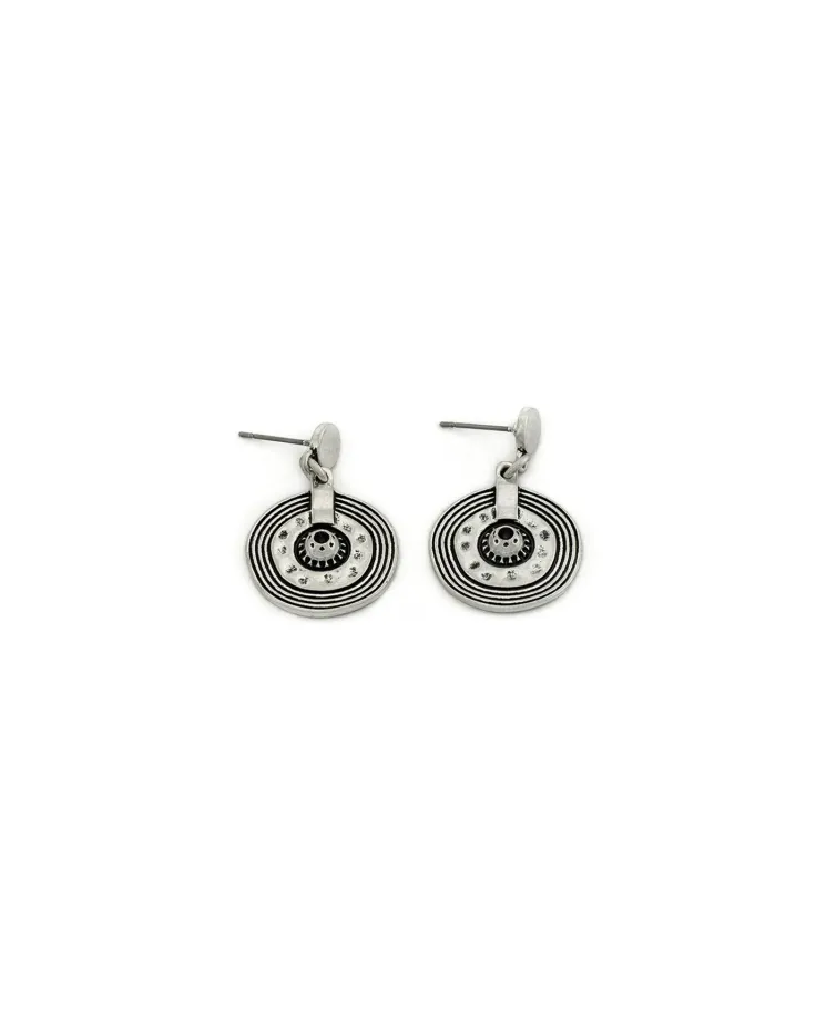 Silver-Plated Earrings - Engraved Design with Antique Finish
