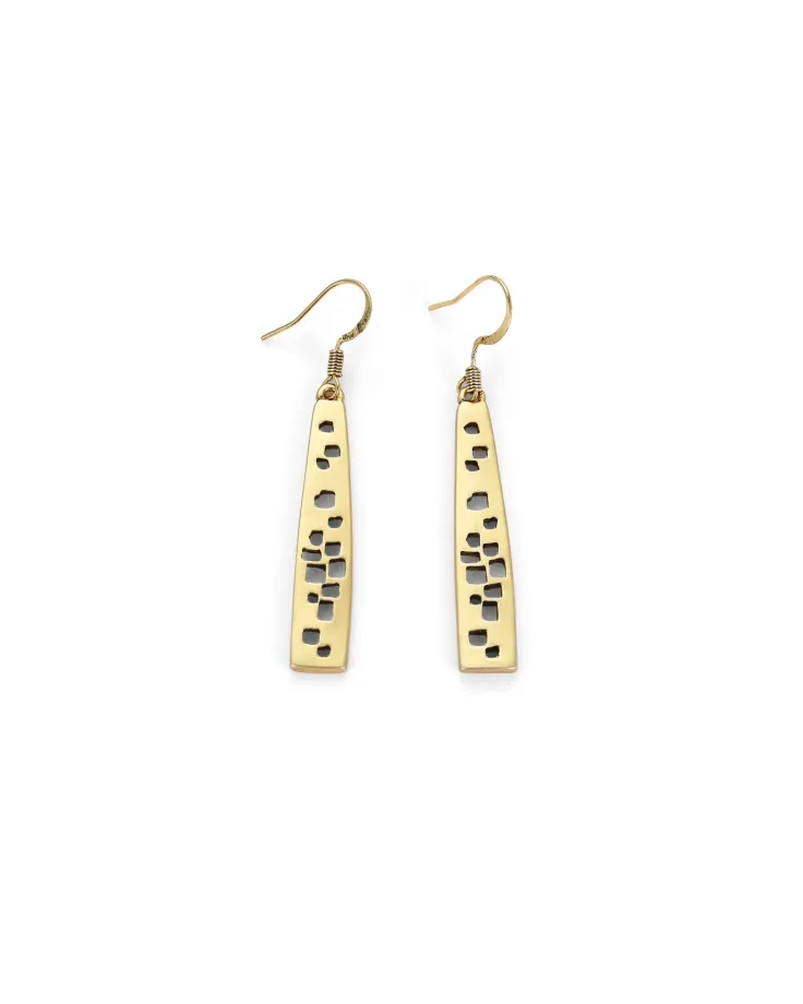 Gold-Plated Earrings - Geometric Cut-Out Design