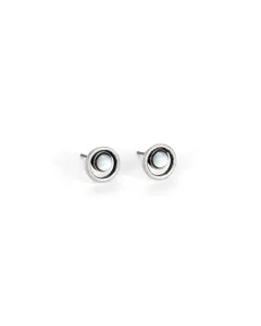 Elegant silver-finish stud earrings with mother-of-pearl