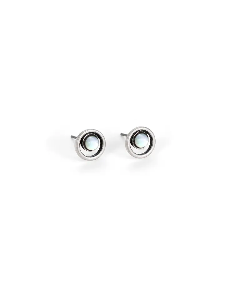 Elegant silver-finish stud earrings with mother-of-pearl