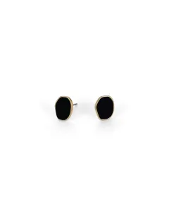 Elegant gold-finish stud earrings with black resin