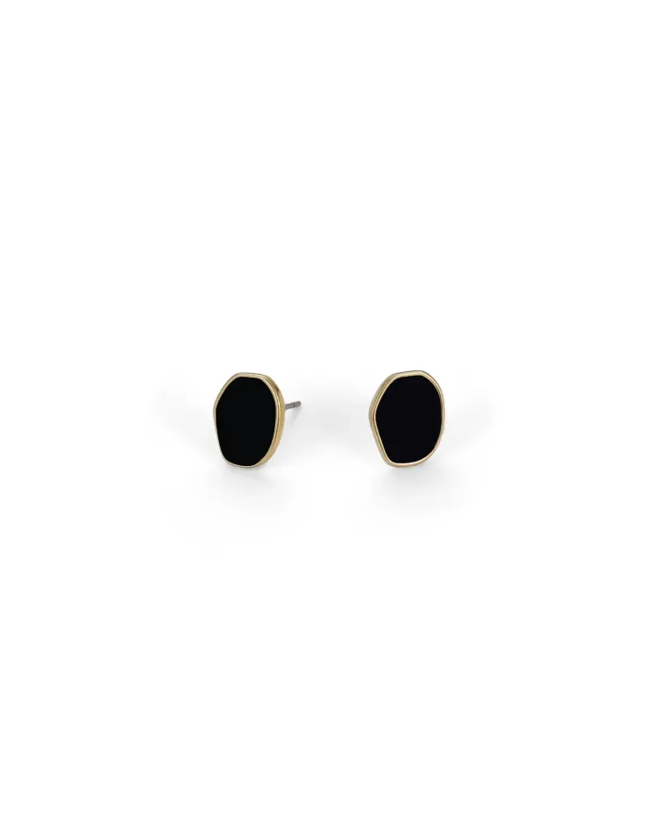 Elegant gold-finish stud earrings with black resin
