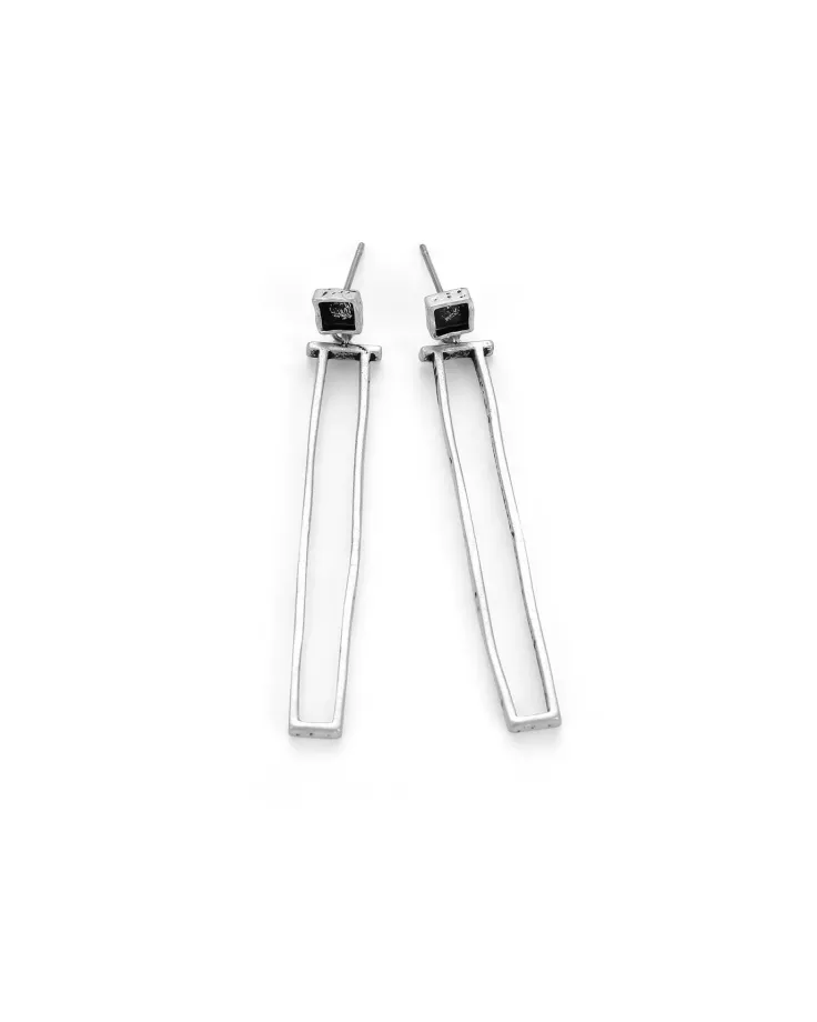 5.5 cm antique silver drop earrings with irregular lines