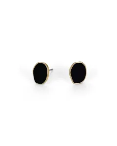 Small gold stud earrings with black resin