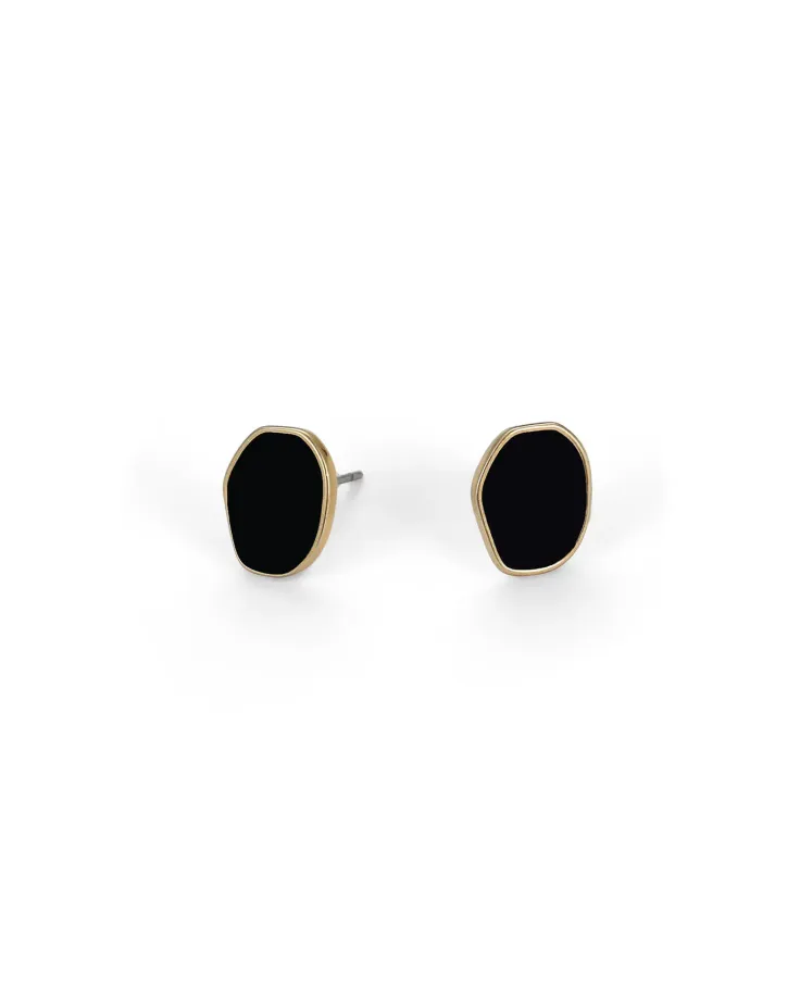 Small gold stud earrings with black resin